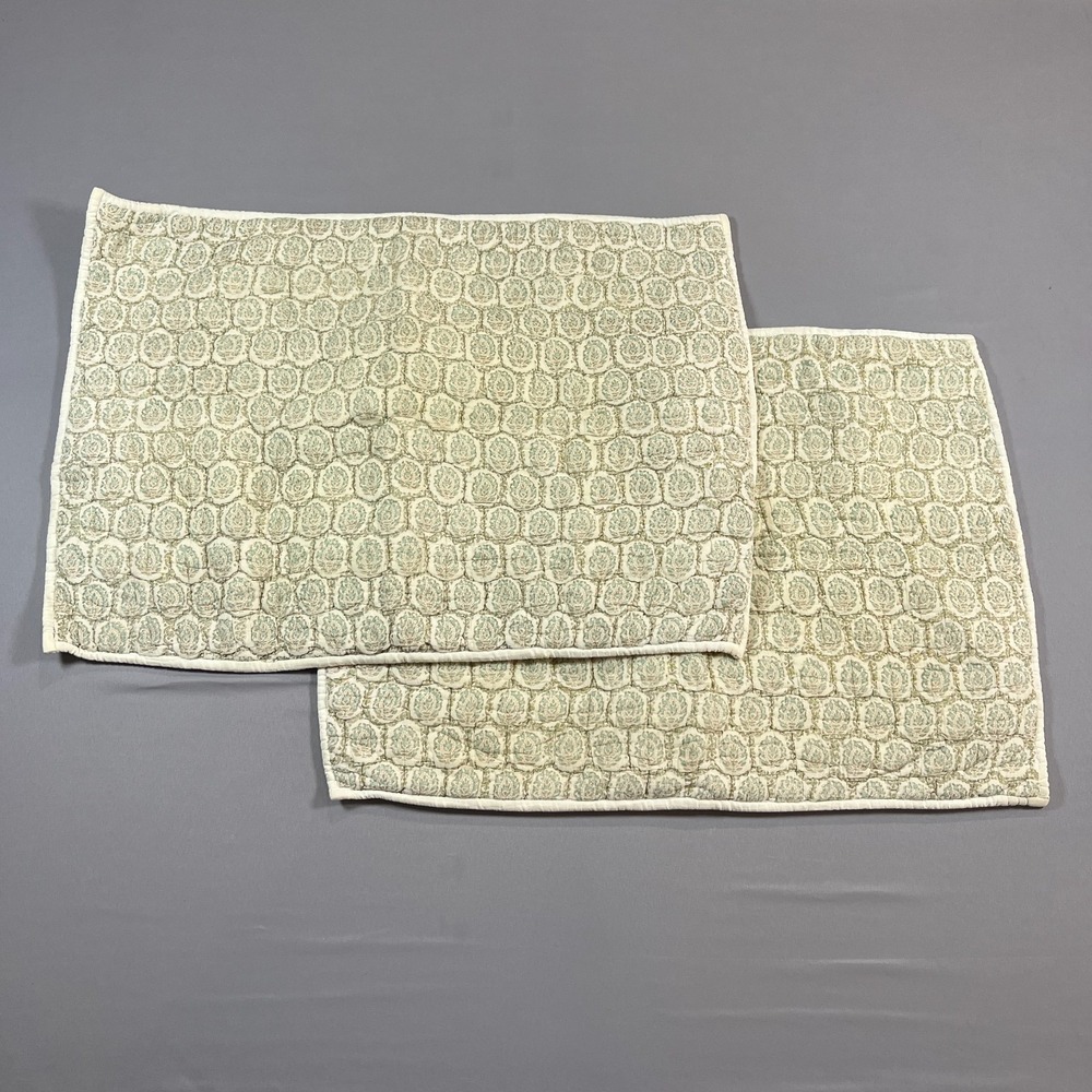Set Of 2 Pottery Barn Standard Pillow Shams 20" × 26" Beige Quilted Geometric
